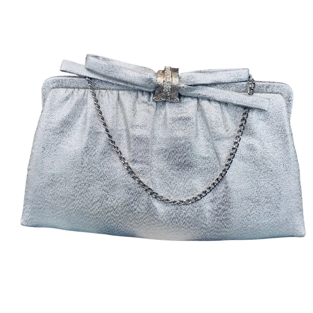 After Five Vintage Embellished Elegant Silver Metallic Clutch With Rhinestones